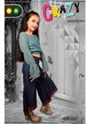 Sea Green Crazy Weastern Two Piece Childrens Wear Faux Georgette Top With Pant 001